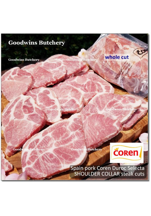 Pork Collar Boston-Butt Kapsim SHOULDER BONELESS SKIN OFF frozen COREN DUROC SELECTA (fed with chestnuts) STEAK SCHNITZEL 3/8" 1cm (price/pack 600g 4-5pcs)